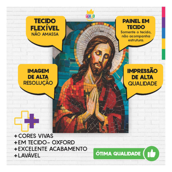 Painel Jesus Vitral  Para Quadro Somente Tecido 1,00m x 1,50m - Image 3