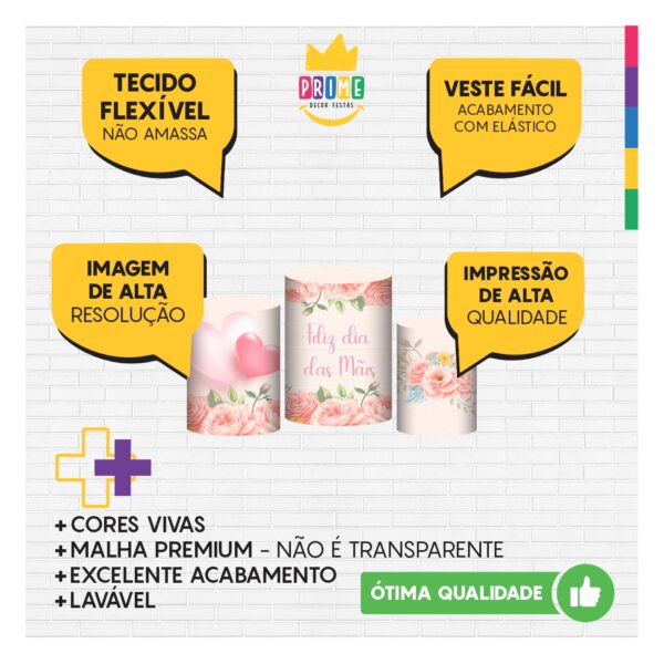 Trio Capa Cilindro Dia das Mães 3D Em Tecido Com Elástico - Image 3