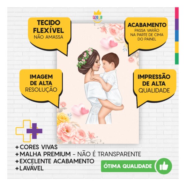 Kit Casado Dia das Mães Painel Redondo Trio Capas Cilindro Retangular Vertical Em Tecido - Image 3