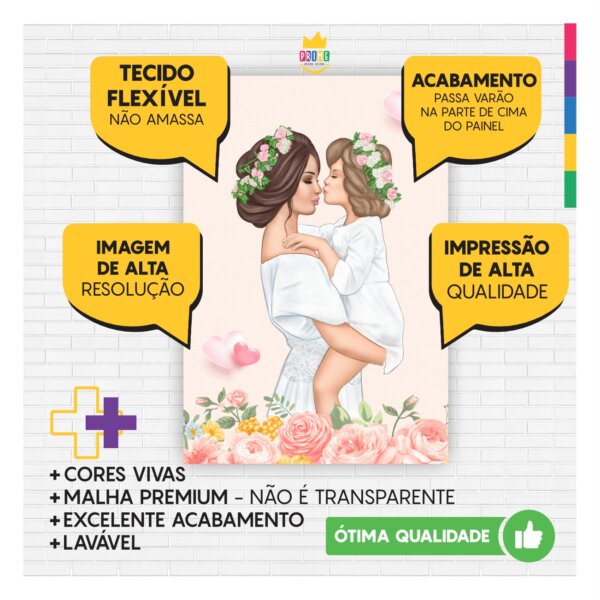 Kit Casado Dia das Mães Painel Redondo Trio Capas Cilindro Retangular Vertical Em Tecido - Image 3