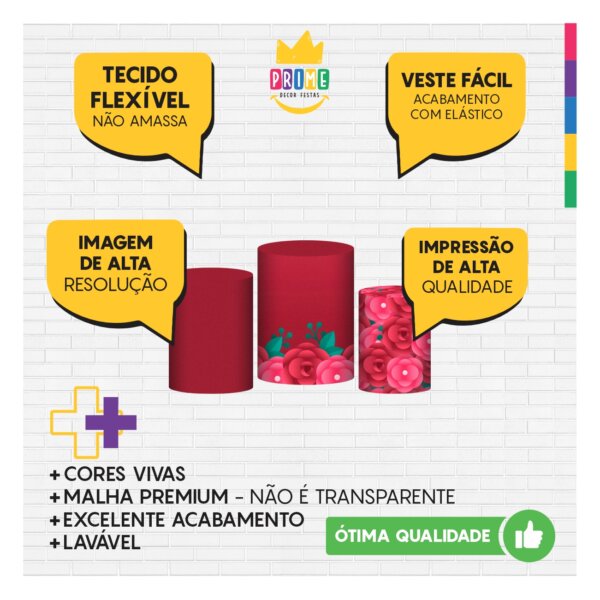 Trio Capa Cilindro Dia das Mães 3D Em Tecido Com Elástico - Image 3