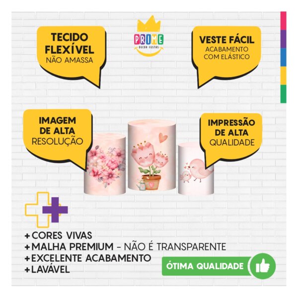 Trio Capa Cilindro Dia das Mães 3D Em Tecido Com Elástico - Image 3