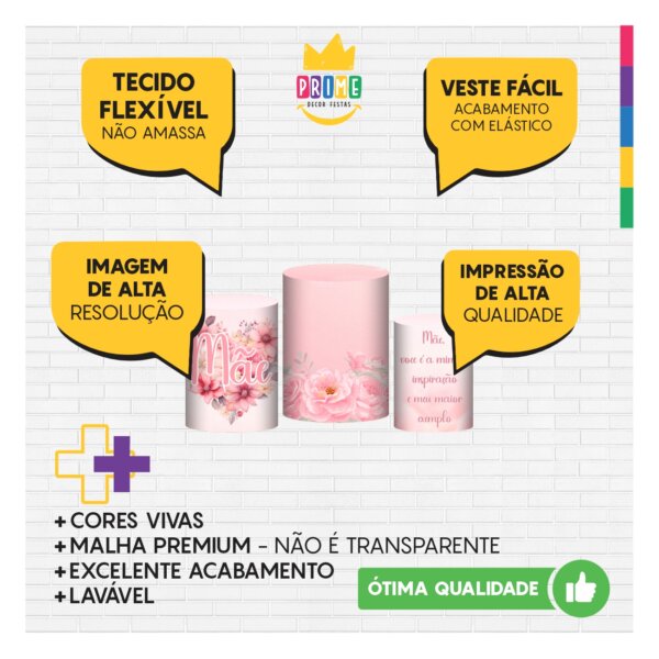 Trio Capa Cilindro Dia das Mães 3D Em Tecido Com Elástico - Image 3