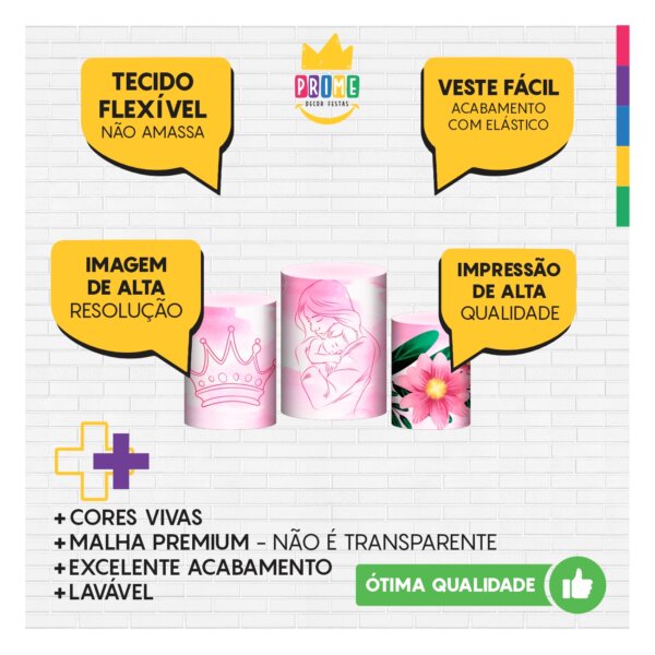 Trio Capa Cilindro Dia das Mães 3D Em Tecido Com Elástico - Image 3