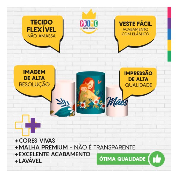 Trio Capa Cilindro Dia das Mães 3D Em Tecido Com Elástico - Image 3