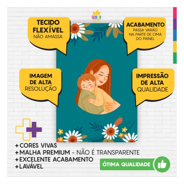 Kit Casado Dia das Mães Painel Redondo Trio Capas Cilindro Retangular Vertical Em Tecido - Image 3