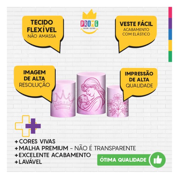 Trio Capa Cilindro Dia das Mães 3D Em Tecido Com Elástico - Image 3
