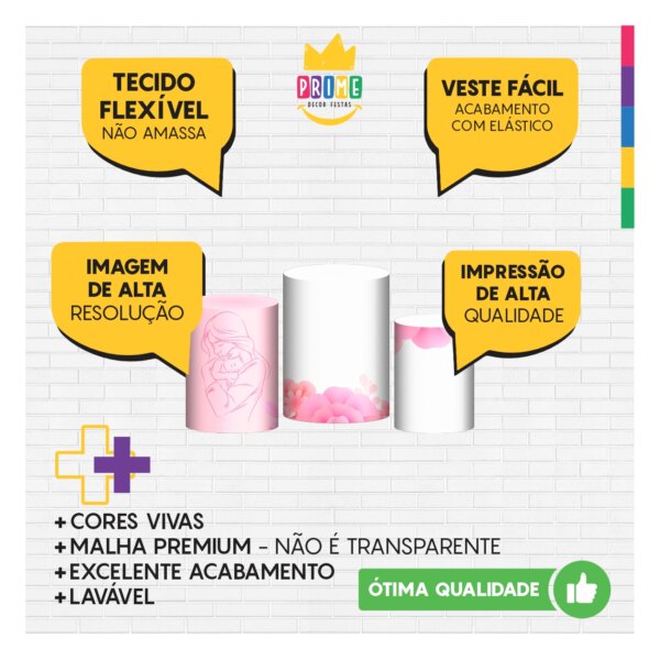 Trio Capa Cilindro Dia das Mães 3D Em Tecido Com Elástico - Image 3