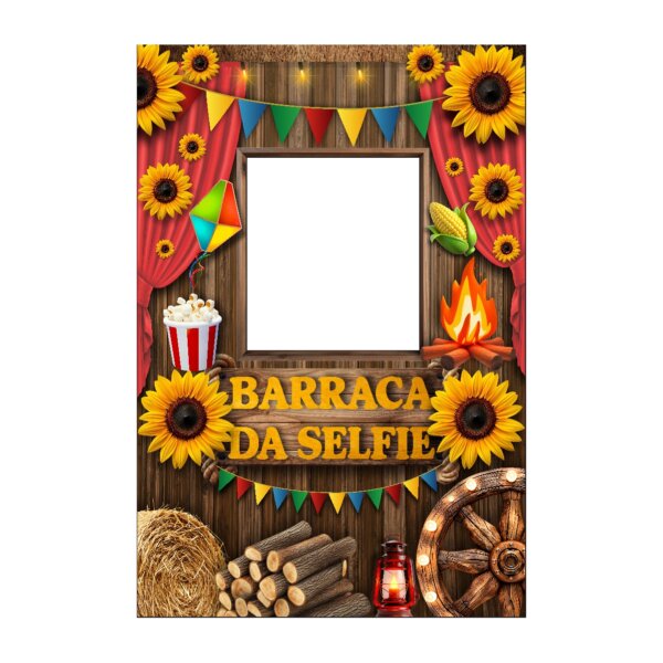 Painel de Festa Retangular Interativo 3D Festa Junina Barraca Selfie com Corte a Laser 1,50m x 2,20