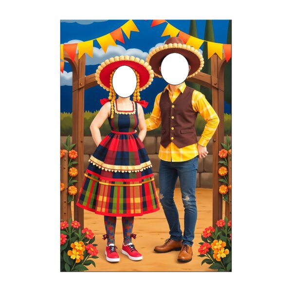 Painel Festa Junina 3d Vazado Retangular Interativo 1,5x2,2